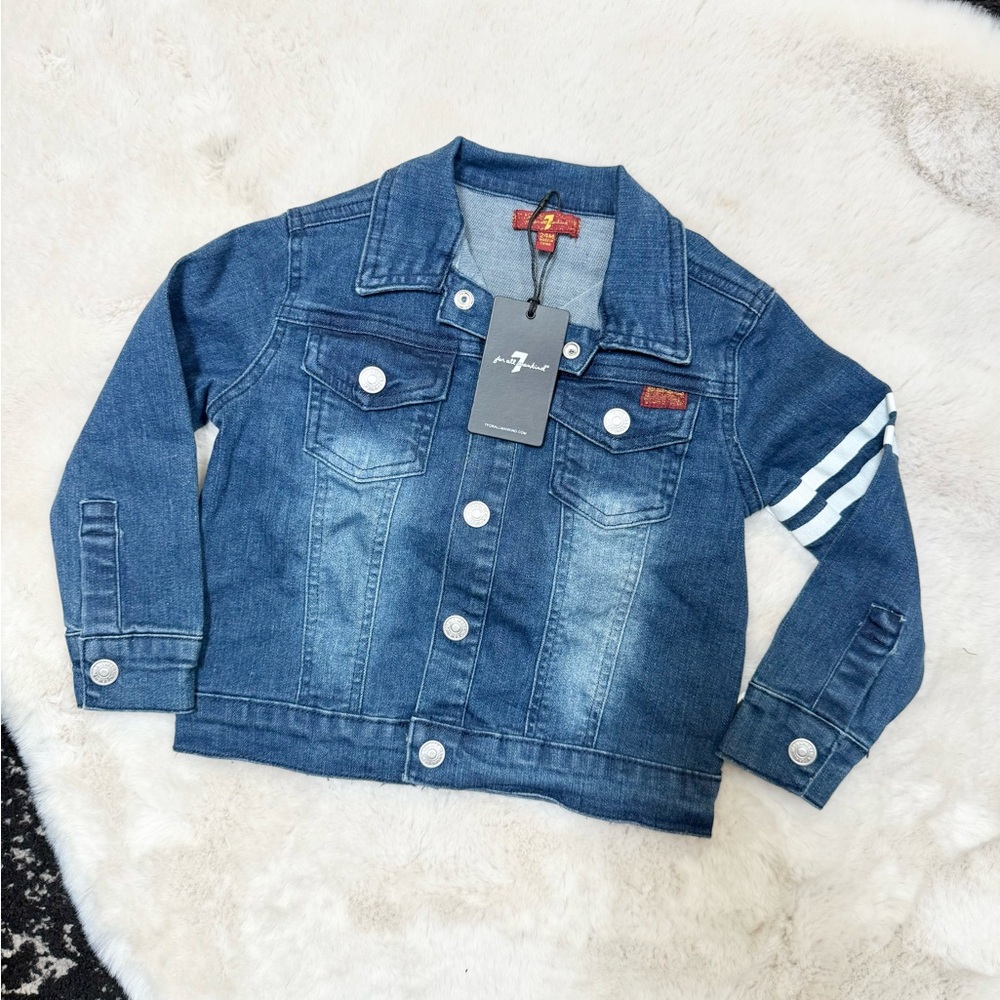 7 For All Mankind Kids Denim Jacket with White Stripes